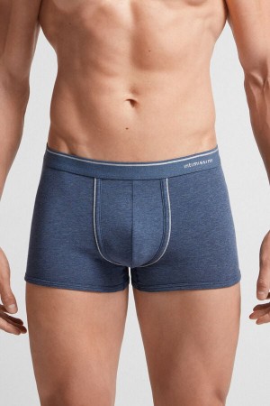 Blue / Light Grey Intimissimi Superior Cotton With Exposed Elastic Men Boxer | FuiUKxtn