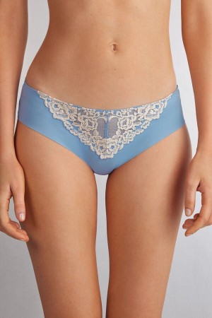 Blue / White Intimissimi Pretty Flowers Seamless Cotton Women Panties | ZzIeRH8w