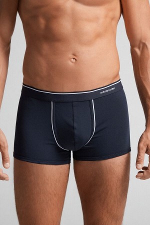 Blue / White Intimissimi Superior Cotton With Exposed Elastic Men Boxer | JbixXs5k