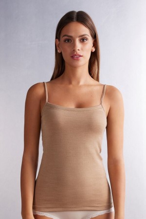 Brown Intimissimi Wool Cotton Camisole Women Tank Top | 5K8RUHU5