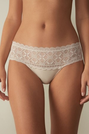 Cream Pink Intimissimi Lace And Cotton High Rise Women Panties | SQSrAxnG