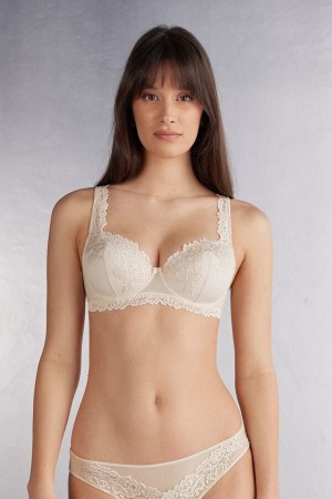 Cream Pink Intimissimi Pretty Flowers Sofia Balconette Women Bra | C3N4Z78Q