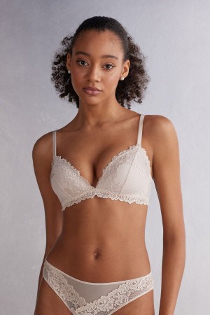 Cream Pink Intimissimi Pretty Flowers Tiziana Triangle Women Bra | pUbCcfuS