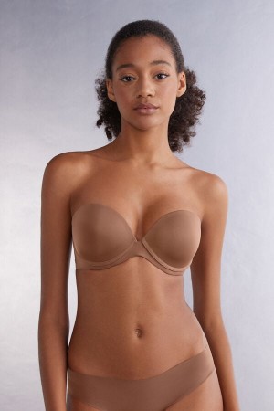 Dark Beige Intimissimi Anna Bandeau Ultralight Microfiber Women Bra | 2qkhD1JJ