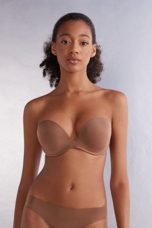 Dark Beige Intimissimi Monica Bandeau Ultralight Microfiber Women Bra | px4GZXGv