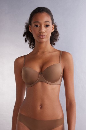 Dark Beige Intimissimi Sofia Natural Lift Balconette Ultralight Microfiber Women Bra | 183oRtTt