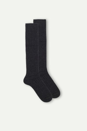 Dark Grey Intimissimi Long Ribbed Cashmere And Wool Men Socks | SRAD84gt