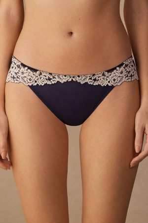 Deep Blue / Light Yellow Intimissimi Pretty Flowers Women Panties | INpsc5gB