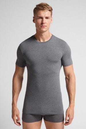 Deep Grey Intimissimi Stretch Superior Cotton Men T-Shirt | vc3n0u6e