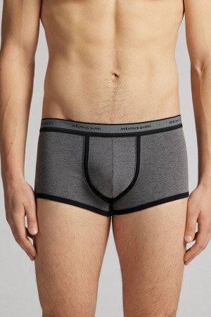 Deep Grey / Black Intimissimi Superior Cotton With Logo Men Boxer | C41cGctZ