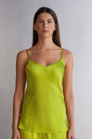 Green Intimissimi Silk Satin With V-Neckline Women Tank Top | DUl6v0ko