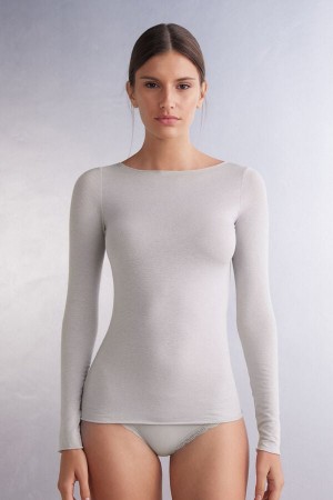 Grey Intimissimi Boat Neck Modal Cashmere Ultralight Women Long Sleeve | rm8Deqcu