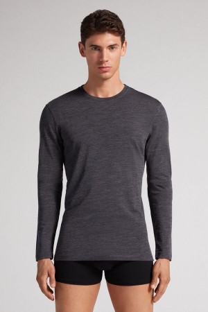 Grey Intimissimi Crew-Neck Merino-Wool Men Long Sleeve | SnzkUB2j