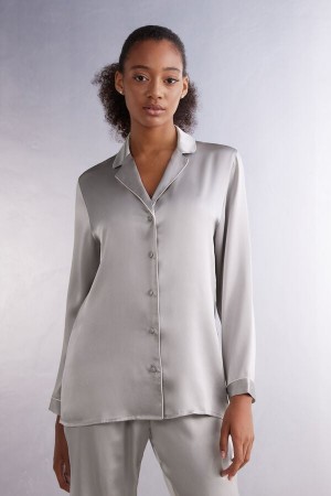 Grey Intimissimi Mannish-Cut In Silk Satin Women Jacket | 6QJcwGrt