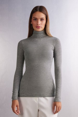 Grey Intimissimi Modal Cashmere Ultralight High-Neck Women Long Sleeve | sj2RCn7U