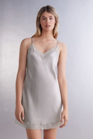 Grey Intimissimi Silk Slip With Lace Insert Detail Women Pajamas | w8qDh6tl