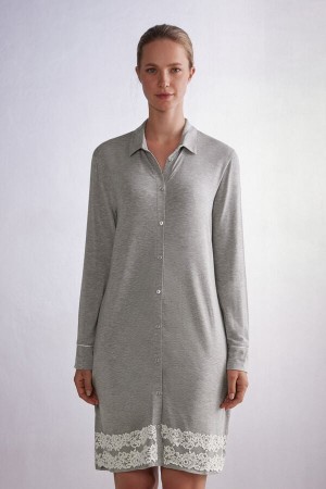 Grey / White Intimissimi Pretty Flower Open Front Women Pajamas | zw4fUHUr