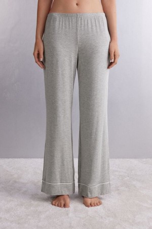 Grey / White Intimissimi Pretty Flowers Full Length Modal Women Pants | 8SDvI8sT