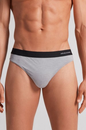 Light Grey Intimissimi Logo Detailed Microfiber Men Thong | 7sQ7W8is