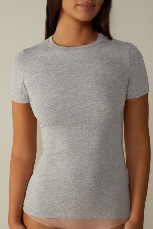 Light Grey Intimissimi Stretch Superior Cotton Women Short Sleeve | ozz9xUD1