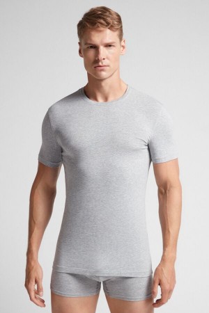 Light Grey Intimissimi Stretch Superior Cotton Men T-Shirt | UXWDsJUz