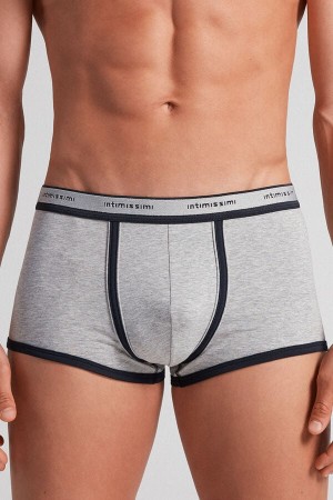 Light Grey / Blue Intimissimi Superior Cotton With Logo Men Boxer | WmKRGDNi