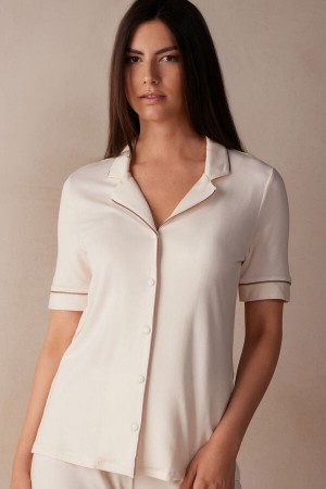 Light Yellow White Intimissimi Button Up In Modal Women Shirt | ezIQt5mJ