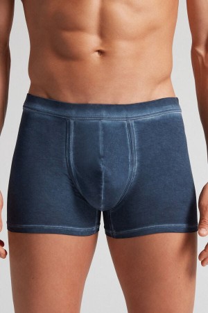 Navy Intimissimi Natural Fresh Cotton Men Boxer | kx3i5ean