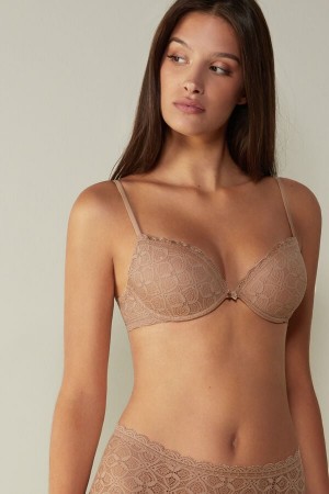 Orange Beige Intimissimi Bellissima Push-Up Lace Women Bra | 9gD7XASW