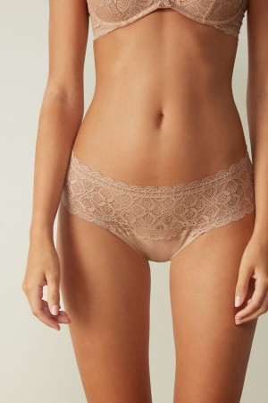 Orange Beige Intimissimi Lace And Cotton High Rise Women Panties | pB0w6TKt