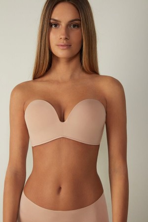 Orange Beige Intimissimi Laura Microfiber Bandeau Women Bra | IA6Az6TW