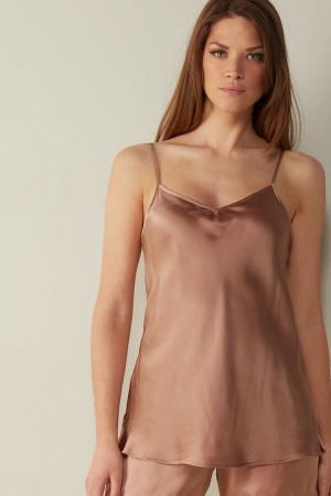 Pink Intimissimi Silk Satin With V-Neckline Women Tank Top | pG1tztpB