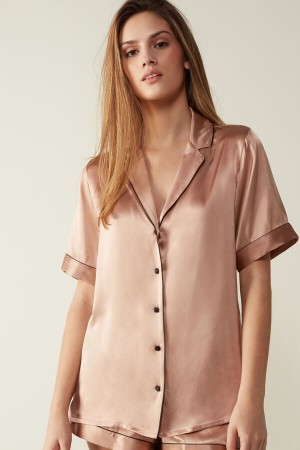 Pink Intimissimi Silk With Contrast Trim Women Shirt | 9CccYfRq