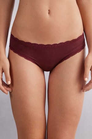 Red Intimissimi Cotton And Lace Women Panties | H6Bqp9jp