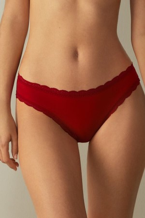 Red Intimissimi Cotton And Lace Women Panties | WIJa8jpH