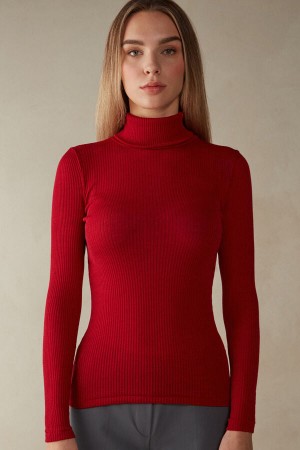 Red Intimissimi High-Neck Tubular In Wool And Silk Women Sweater | j4KGkDIX