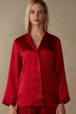 Red Intimissimi Mannish-Cut In Silk Satin Women Jacket | Uon0NgSD