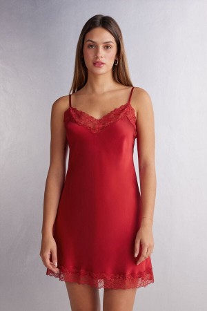 Red Intimissimi Silk Slip With Lace Insert Detail Women Pajamas | ZuBUQUUf