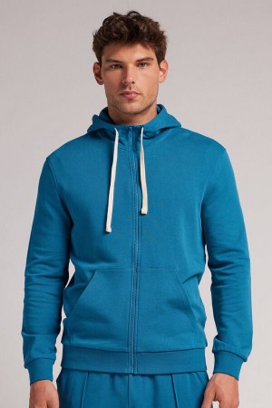 Turquoise Intimissimi Cotton Zip Men Hoodie | k205UA2F