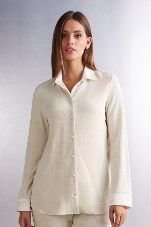 White Intimissimi Baby It’s Cold Outside Modal And Wool Button Up Women Shirt | yGjh63Jn