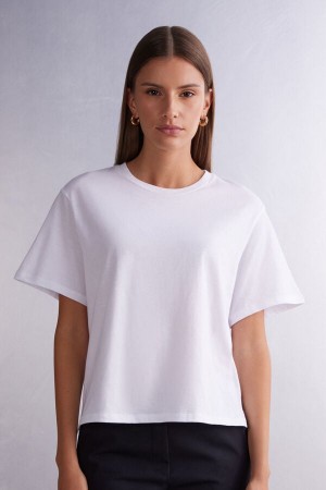 White Intimissimi Boxy Fit Cotton Women Short Sleeve | QvbKiUK8