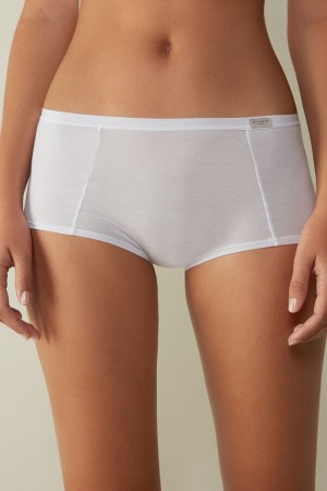 White Intimissimi Cotton Boyshorts Women Shorts | 7umcjUAh