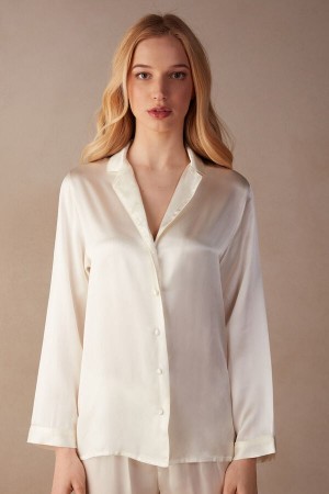 White Intimissimi Mannish-Cut In Silk Satin Women Jacket | m626zflJ