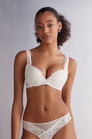 White Intimissimi Pretty Flowers Gioia Super Push-Up Women Bra | 7FGauYHF