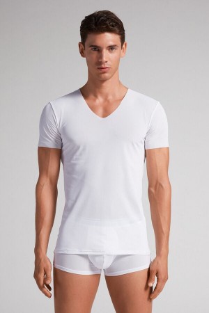 White Intimissimi Seamless Micromesh Men T-Shirt | GQuF466A