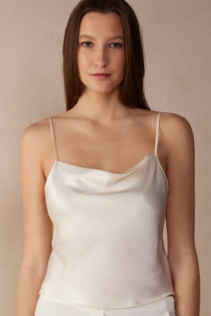 White Intimissimi Silk Crop Camisole Women Tank Top | DyTW0jof