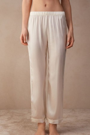 White Intimissimi Silk Satin Women Pants | 2UoTDfml