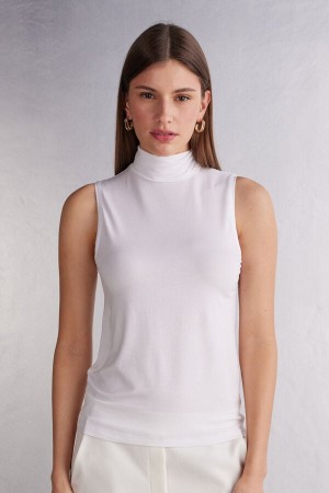 White Intimissimi Sleeveless Turtleneck Micromodal Women Tank Top | cDXbUUCe