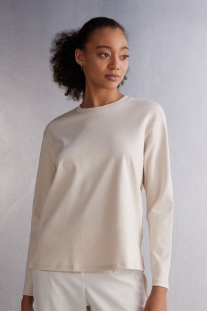 White Intimissimi Top In Cotton Women Long Sleeve | u1ntYoQb