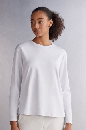 White Intimissimi Top In Cotton Women Long Sleeve | 04IiTWBU